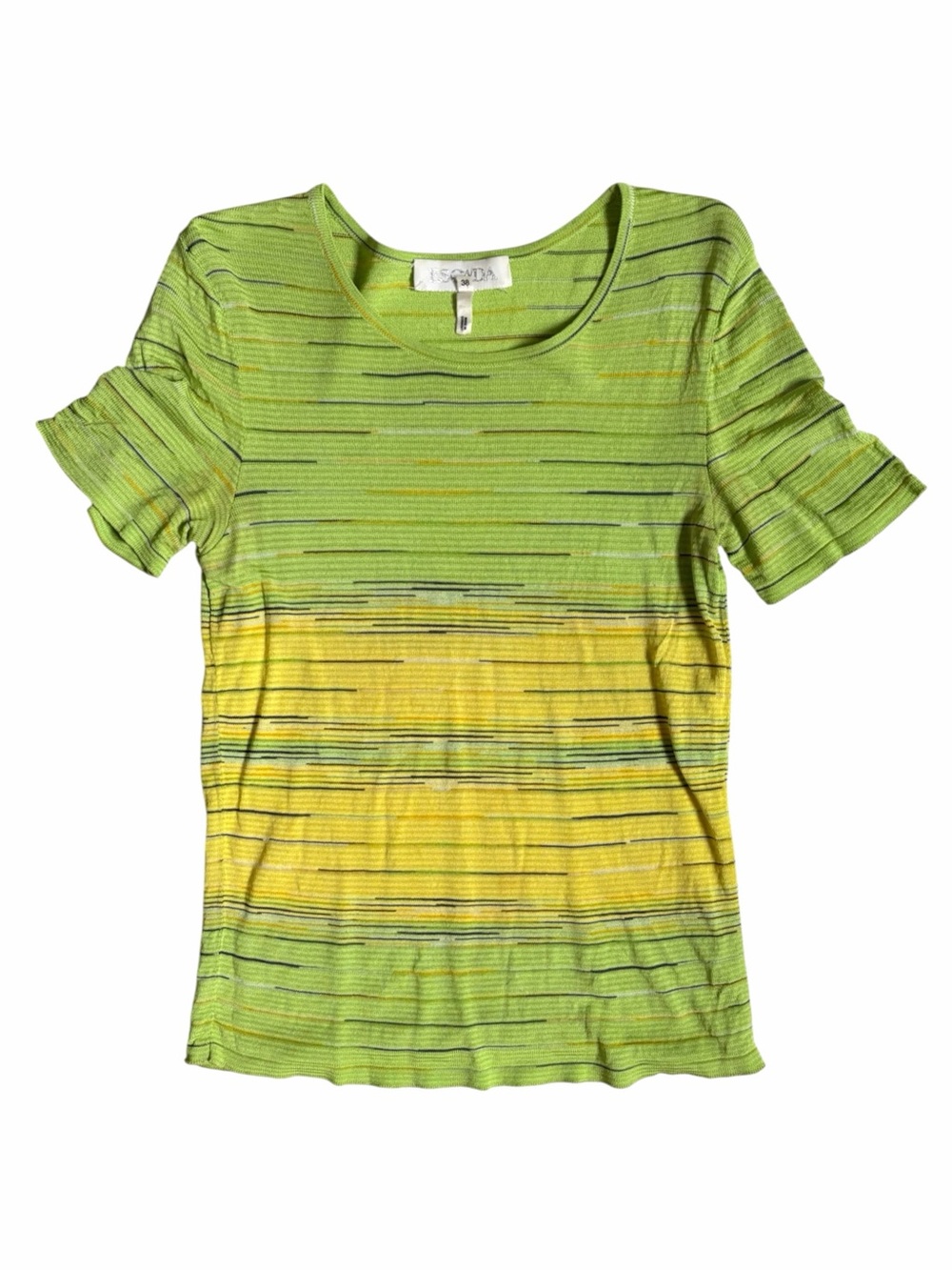 Vintage Escada Green Yellow Short Sleeve Knit Top 38 Medium